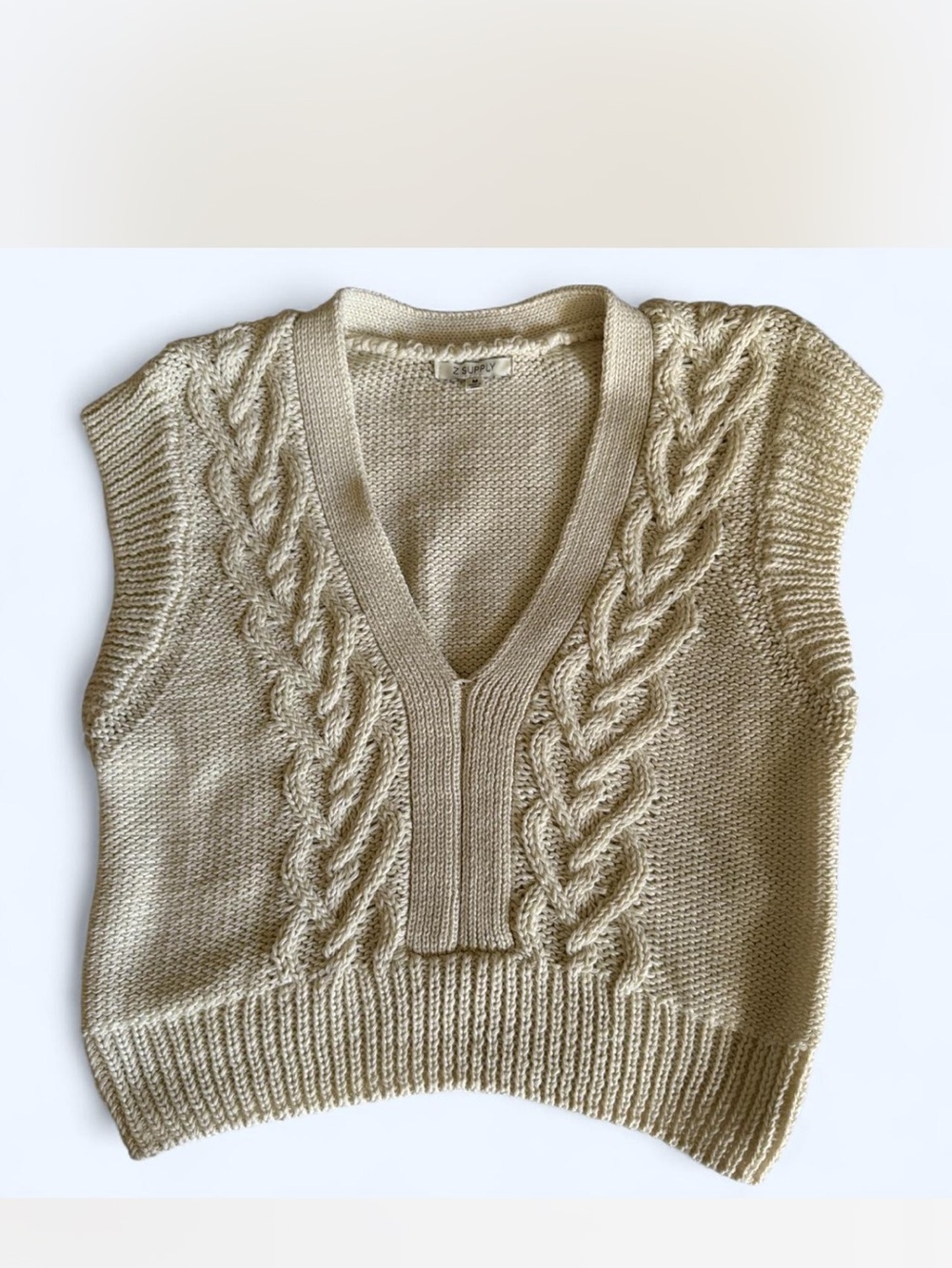 Z Supply Cream Cable Knit V-Neck Sweater Vest
